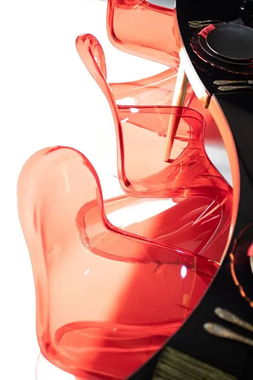 Black-Glass Serpentine, Red Panton, Charger with Red Rim