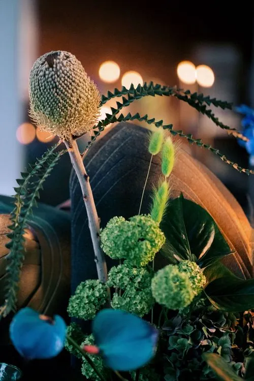 Blue-Green Sequin Gleam — Rectangular Tablescape