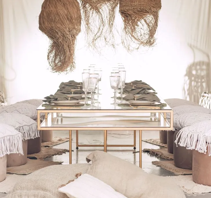 Boho Dinner on Cushions & Poufs — Rectangular Table