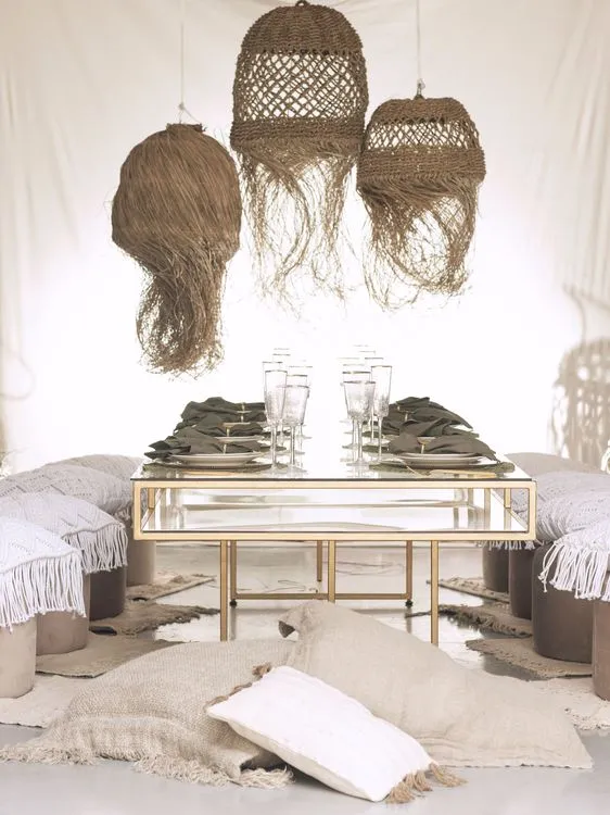 Boho Dinner on Cushions & Poufs — Rectangular Table
