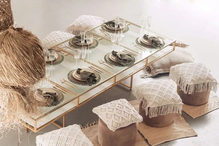 Boho Dinner on Cushions & Poufs — Rectangular Table