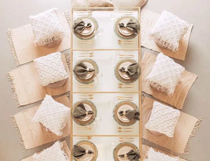 Boho Dinner on Cushions & Poufs — Rectangular Table