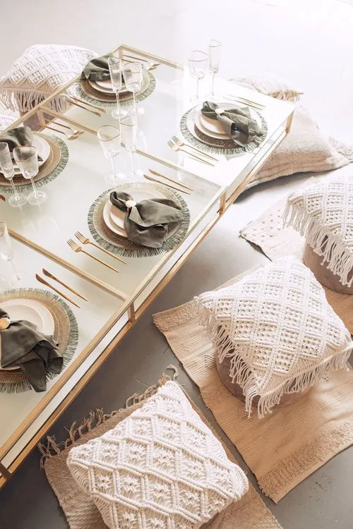 Boho Dinner on Cushions & Poufs — Rectangular Table