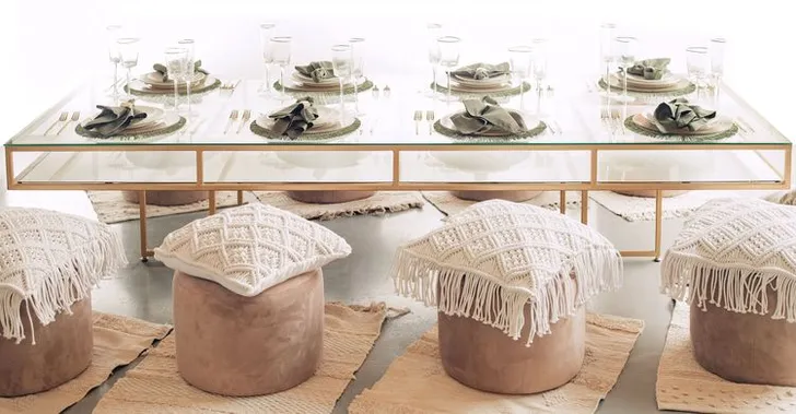 Boho Dinner on Cushions & Poufs — Rectangular Table