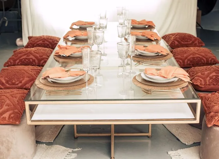 Boho Dinner on Cushions & Poufs — Rectangular Table