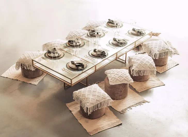 Boho Dinner on Cushions & Poufs — Rectangular Table