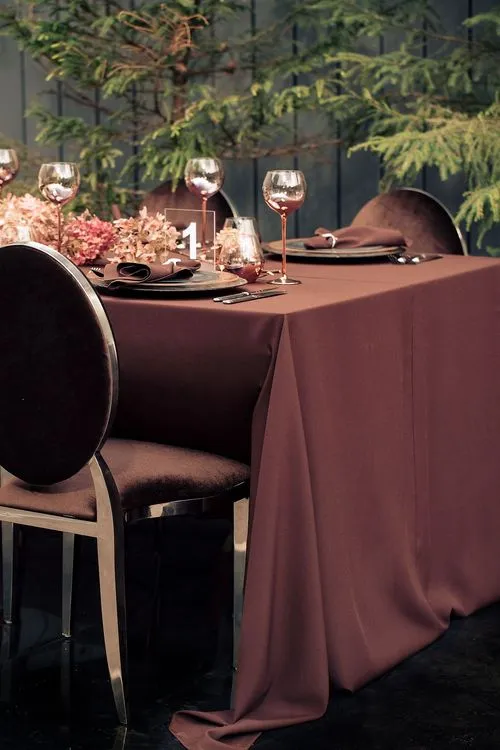 Chocolate table setting at rectangular table