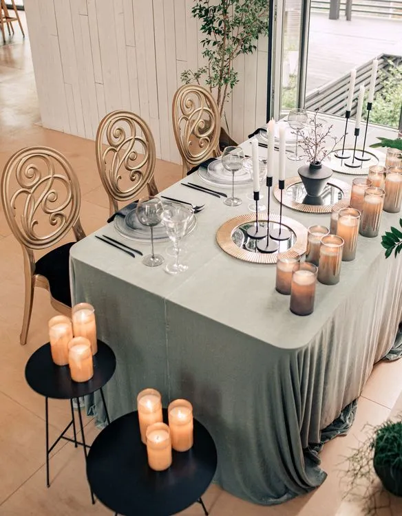 Classic Carved Chairs — Velvet Rectangular Dinner