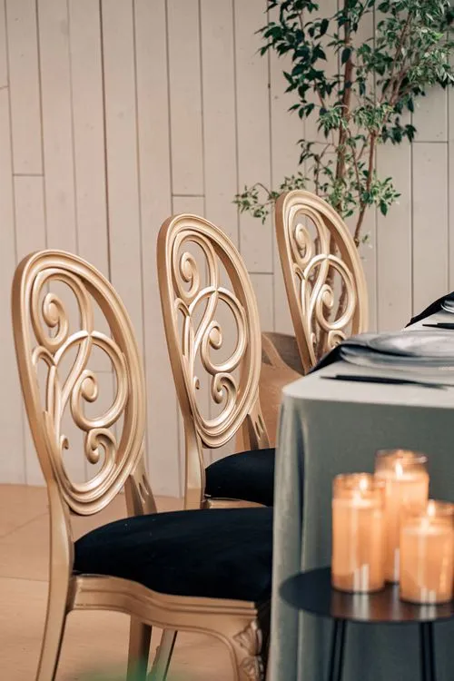 Classic Carved Chairs — Velvet Rectangular Dinner