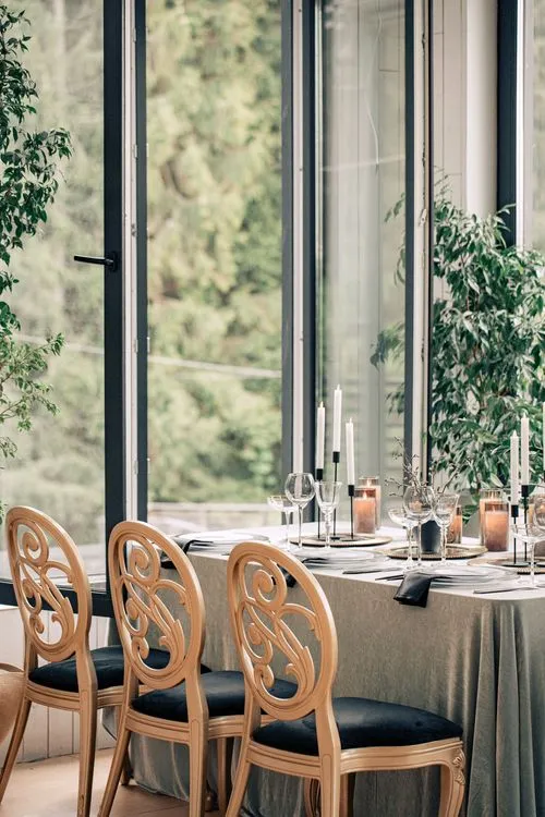 Classic Carved Chairs — Velvet Rectangular Dinner