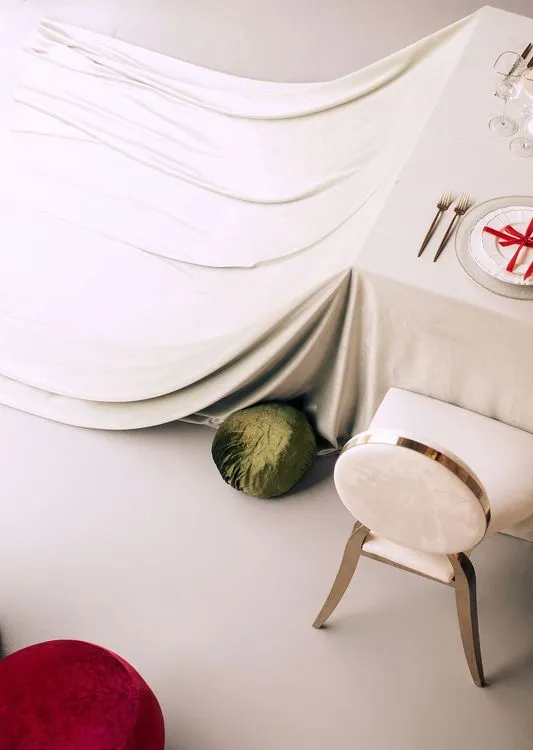 Clean New Year Setting — Drapery, Velvet, Red Bow