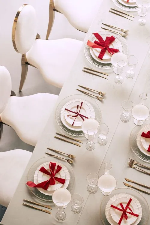 Clean New Year Setting — Drapery, Velvet, Red Bow