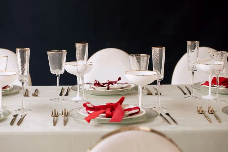 Clean New Year Setting — Drapery, Velvet, Red Bow