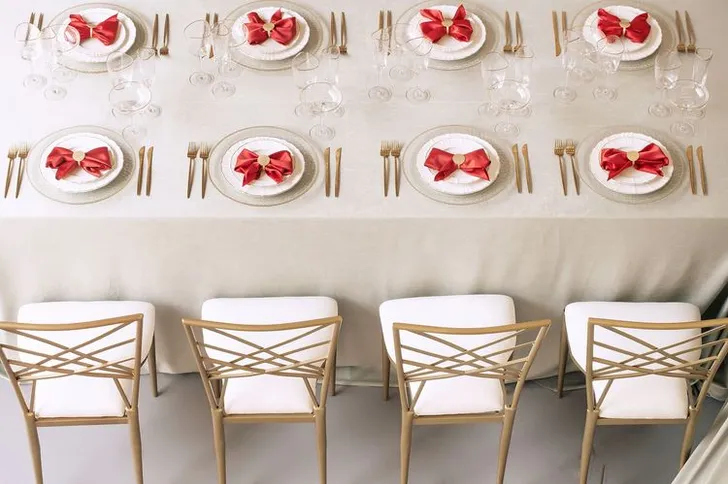 Clean New Year Setting — Drapery, Velvet, Red Bow