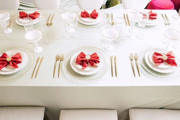 Clean New Year Setting — Drapery, Velvet, Red Bow