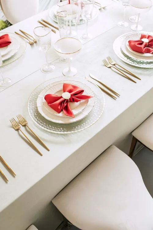 Clean New Year Setting — Drapery, Velvet, Red Bow