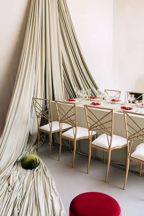 Clean New Year Setting — Drapery, Velvet, Red Bow