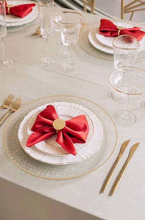 Clean New Year Setting — Drapery, Velvet, Red Bow