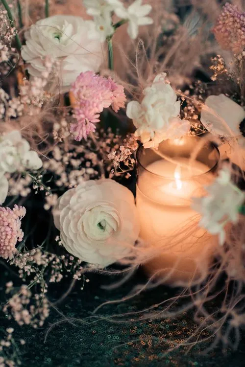 Emerald Sequin Mood — Rectangular Table with Purple