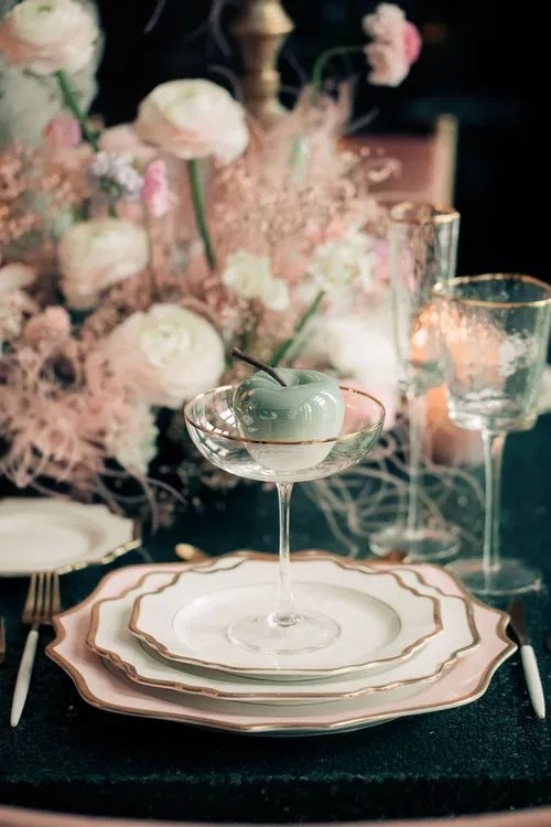 Emerald Sequin Mood — Rectangular Table with Purple