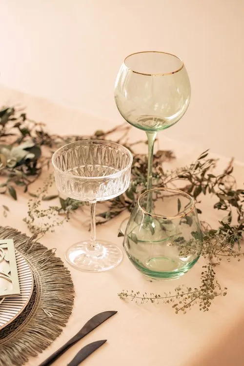 Fern-beige table setting at rectangular table