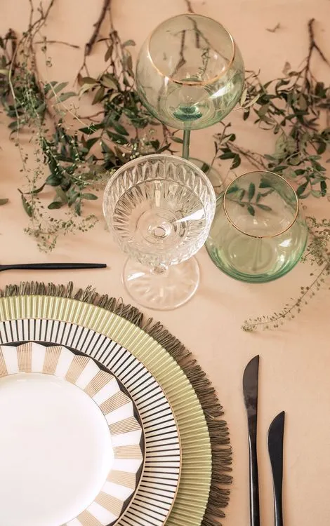 Fern-beige table setting at rectangular table