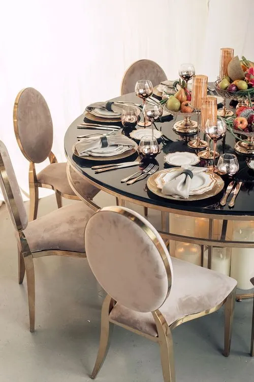 Glass rectangular banquet table setup