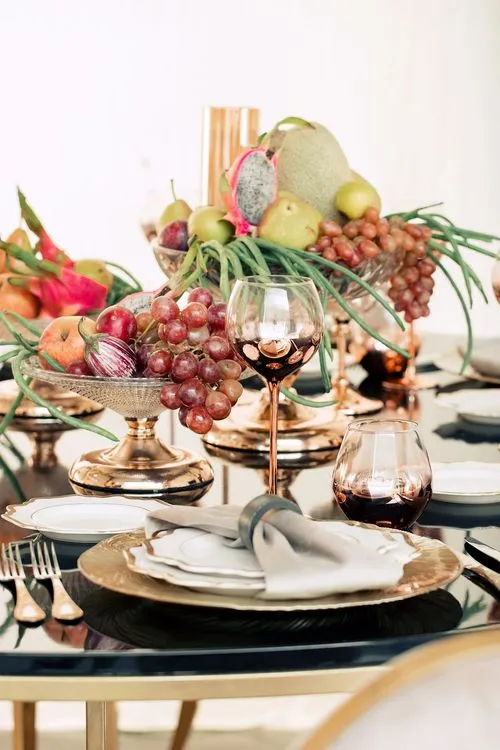 Glass rectangular banquet table setup
