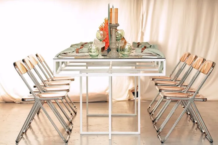 Glass rectangular table amber coral decor