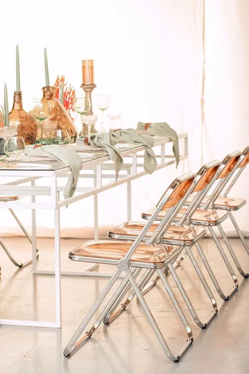 Glass rectangular table amber coral decor