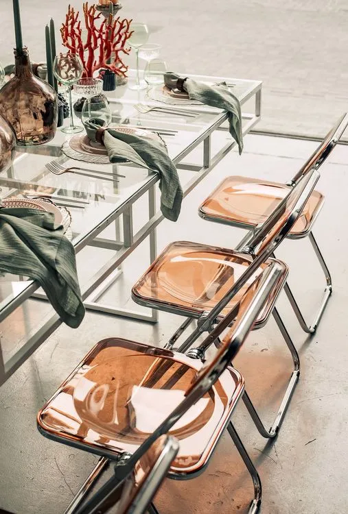 Glass rectangular table amber coral decor