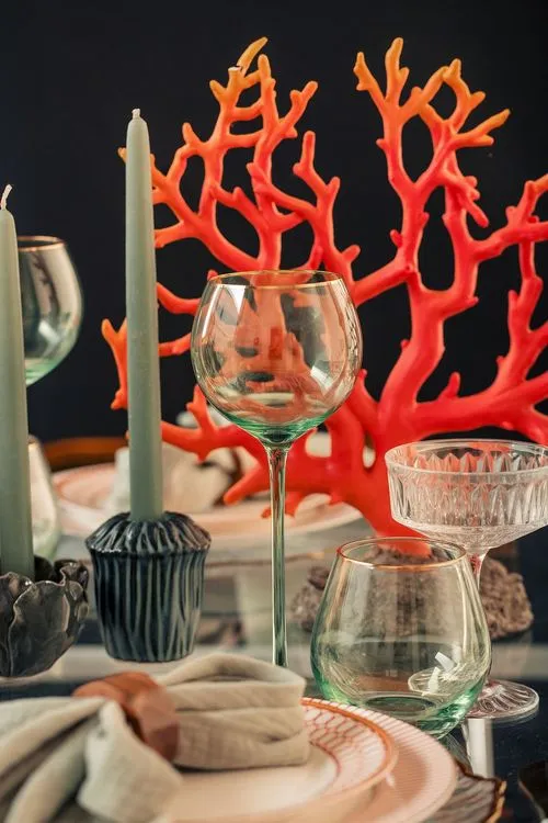 Glass rectangular table amber coral decor