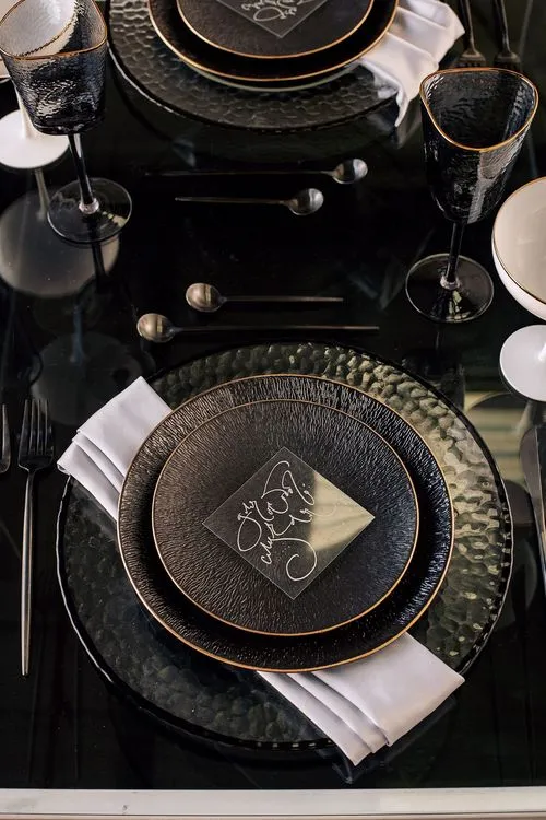 Glass rectangular table minimal setup