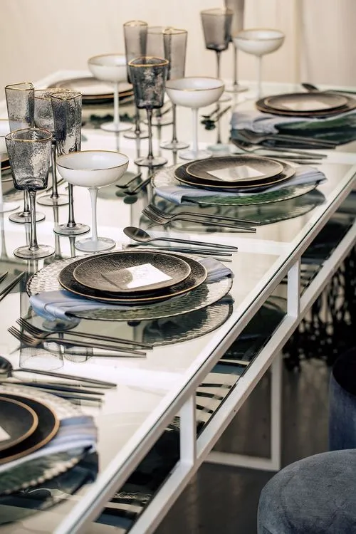 Glass rectangular table minimal setup