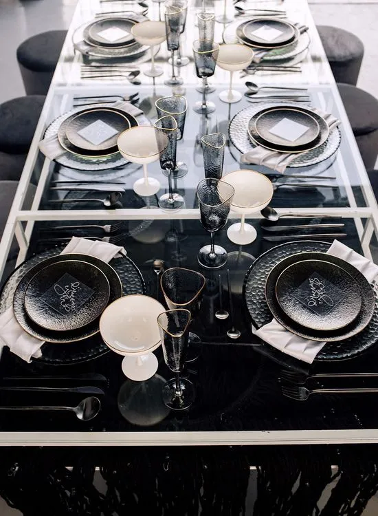 Glass rectangular table minimal setup