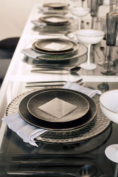 Glass rectangular table minimal setup