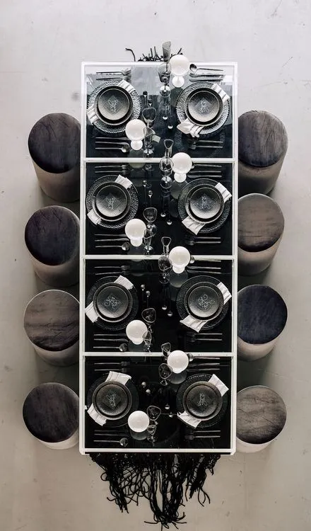 Glass rectangular table minimal setup