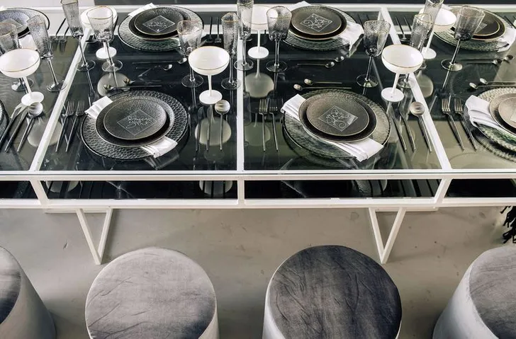 Glass rectangular table minimal setup