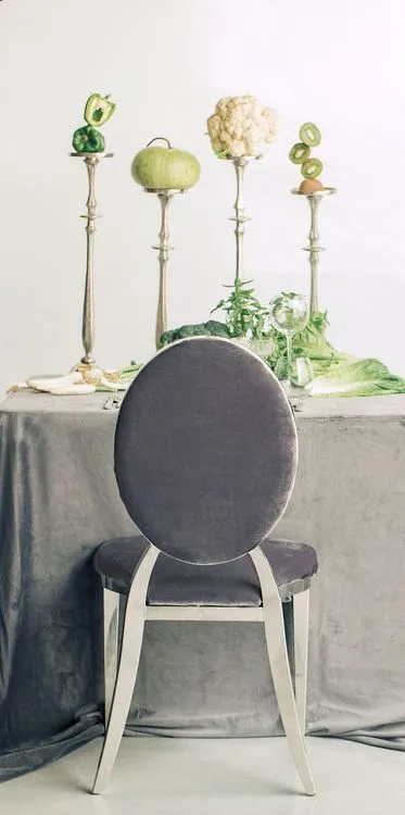 Gray-green table setting with vegetables