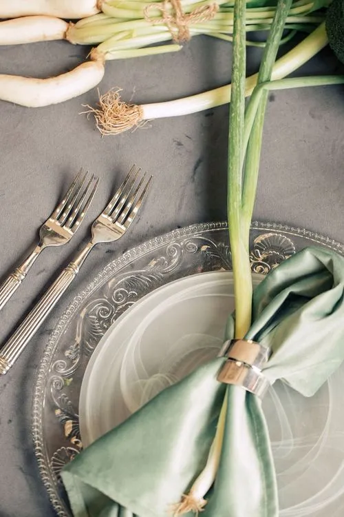 Gray-green table setting with vegetables