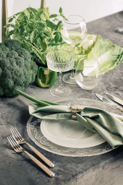 Gray-green table setting with vegetables