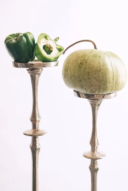 Gray-green table setting with vegetables