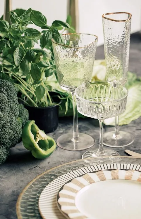 Gray-green table setting with vegetables