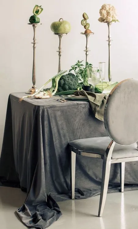 Gray-green table setting with vegetables
