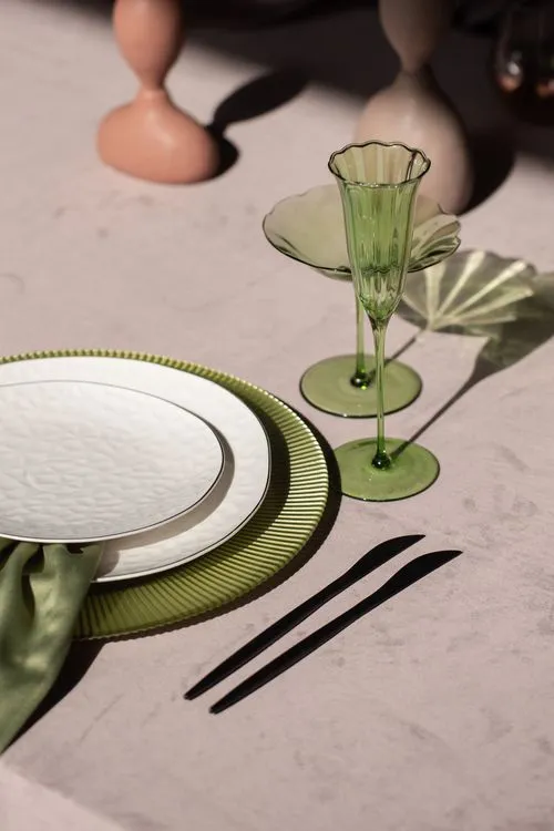 Green Bloom Glasses — Silver-Rimmed Bone China Plates