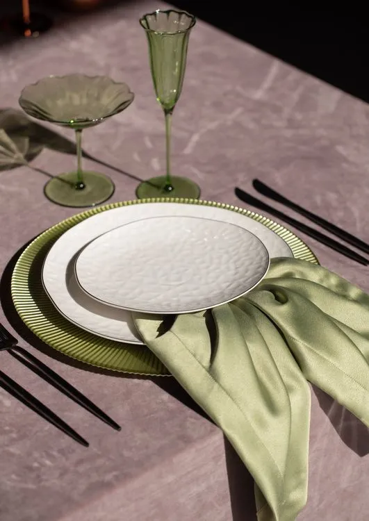 Green Bloom Glasses — Silver-Rimmed Bone China Plates