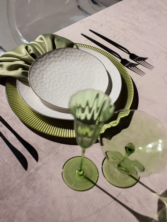 Green Bloom Glasses — Silver-Rimmed Bone China Plates