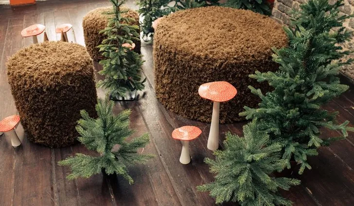 Green Lounge — Velvet Poufs, Sofa & Armchair, Fir & Owls