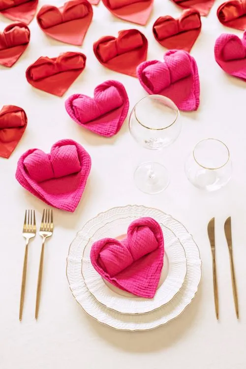 Heart-Shaped Napkins in Pink Tones