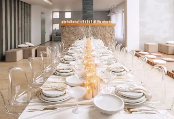 Ivory set  at rectangular table